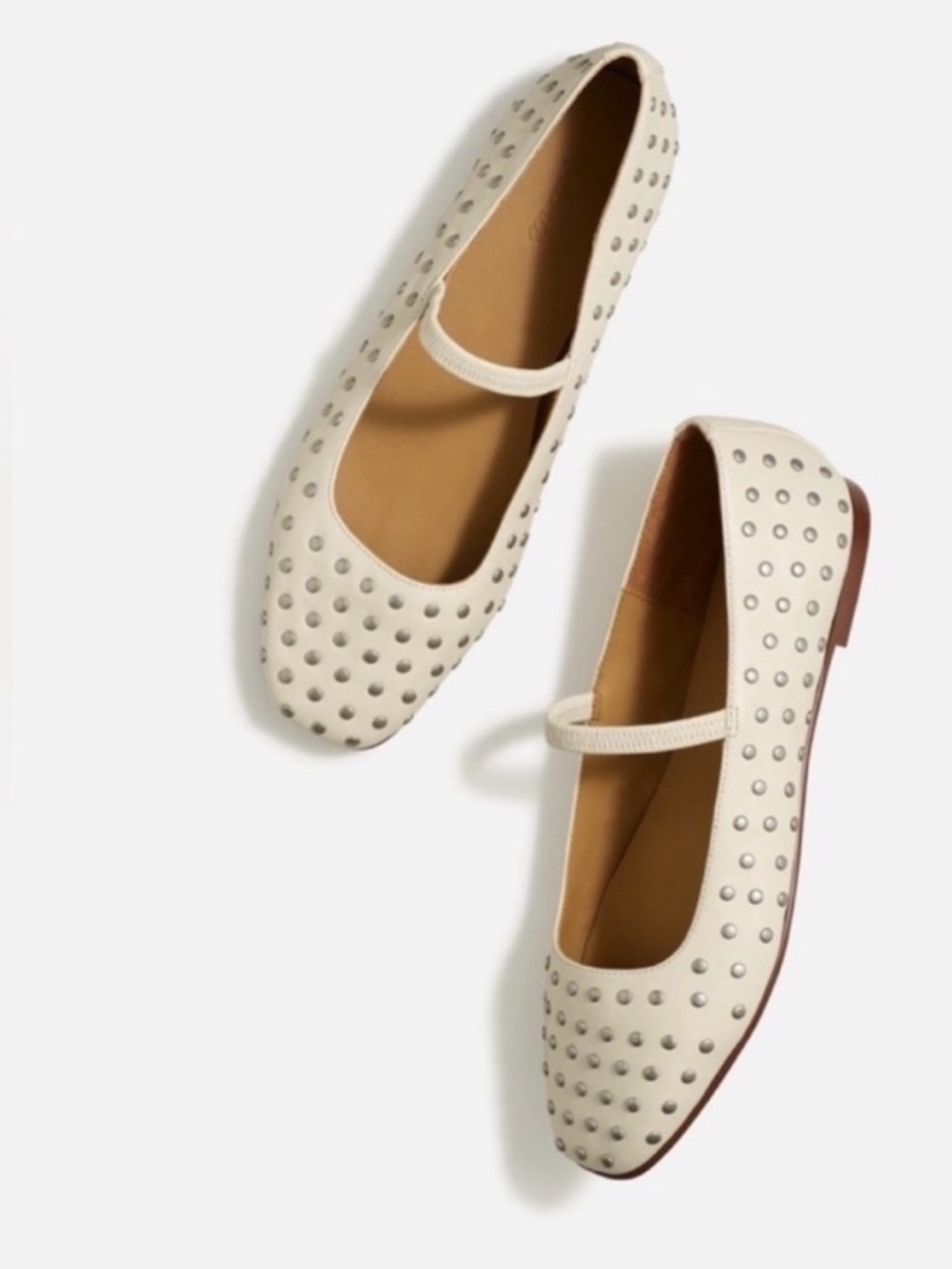 Madewell Ecru Leather Stud Mary Jane Great FancyLeather Flats